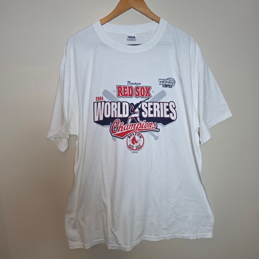 Vintage 2004‎ Boston Red Sox World Series Champions T-Shirt Anvil White Mens 2XL